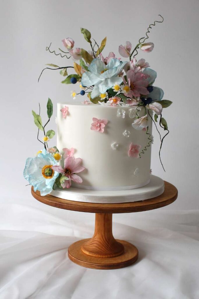 Single tier Wild flower white Wedding cake, wedding cake Newcastle