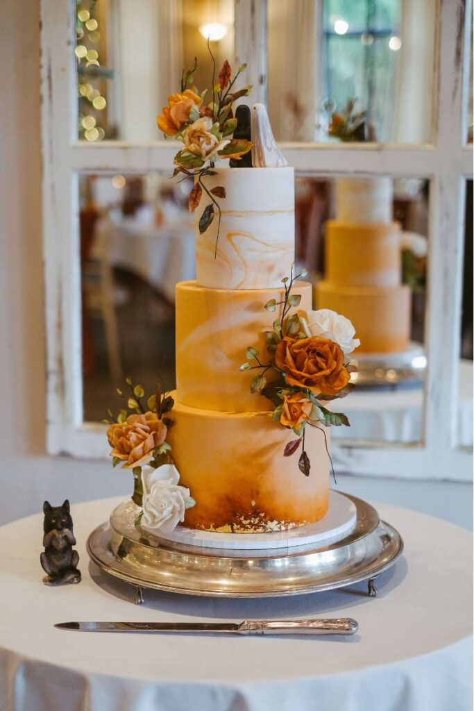 Three tier Autumn wedding cake, Beamish Hall hotel wedding, Wedding cakes Newcastle